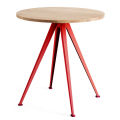透明漆橡木桌面 + 紅色腳架
